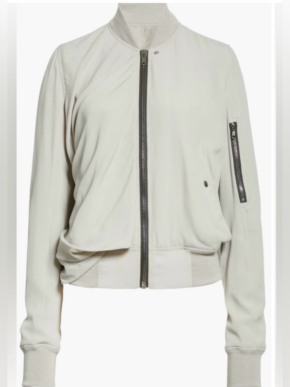 Rick Owens Cream Off-White Bomber Jacket with Zipper Detail